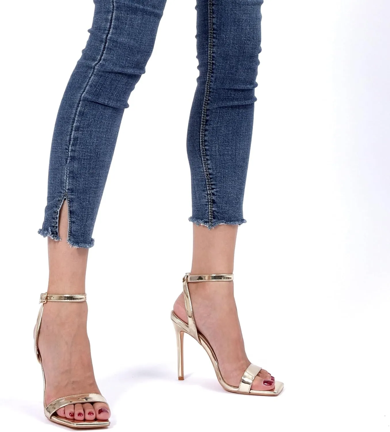 Elisabet Tang Women's Stiletto Heels Ankle Strap Open Square Toe Heeled Sandals Sexy Comfort Strappy Dress High Heel Shoes Lace Up Wedding Party Sandals Shoes