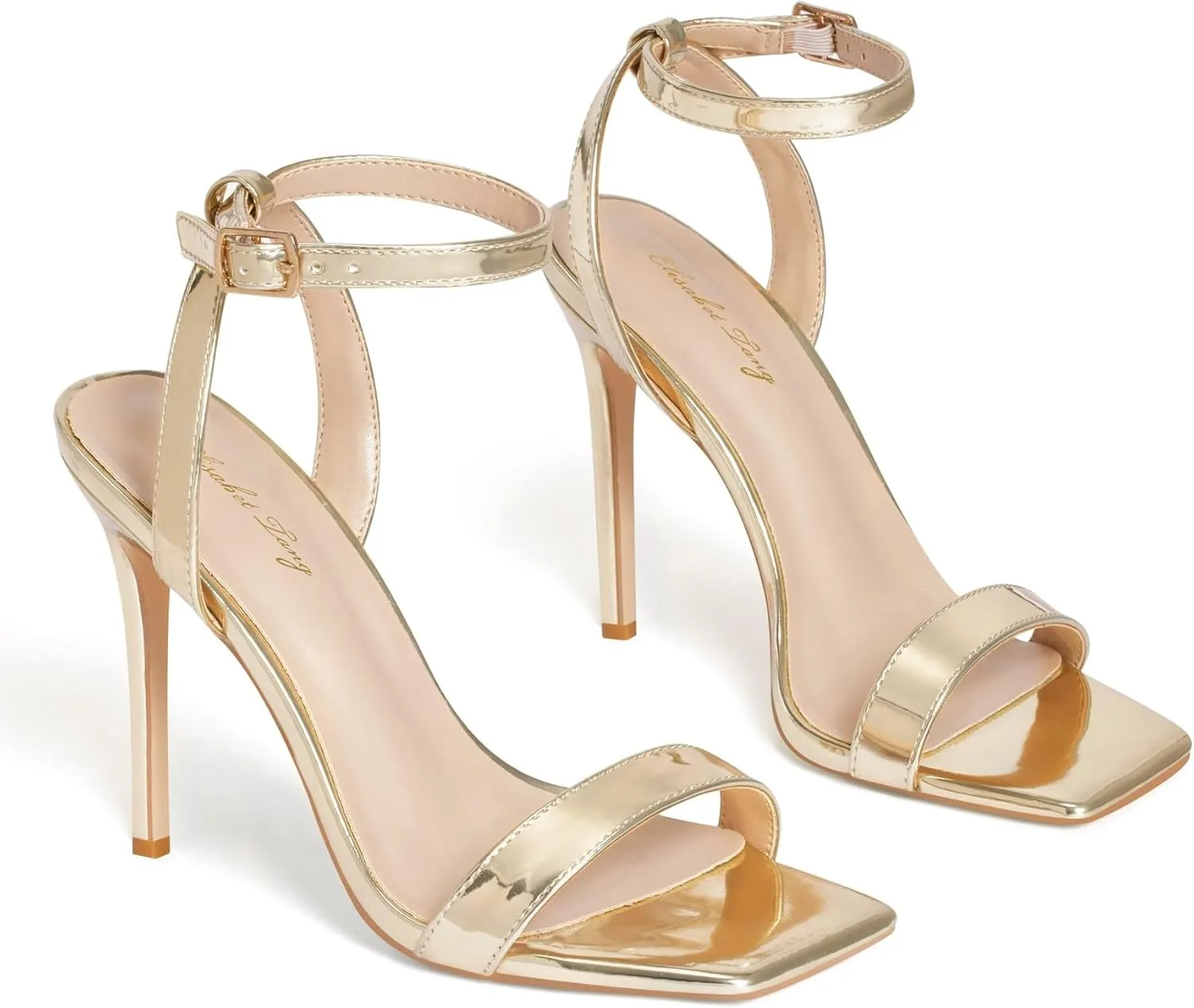 Elisabet Tang Women's Stiletto Heels Ankle Strap Open Square Toe Heeled Sandals Sexy Comfort Strappy Dress High Heel Shoes Lace Up Wedding Party Sandals Shoes
