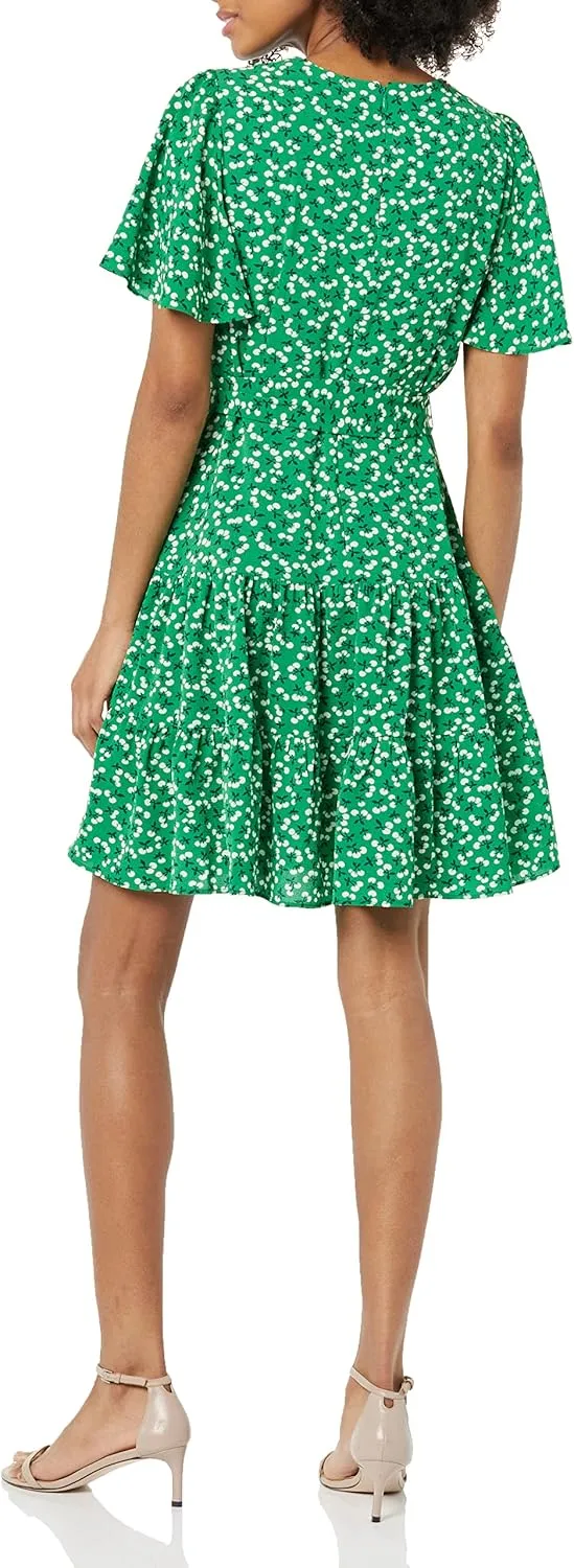 Eliza J Women's V Neck Flutter Sleeve Fit and Flare Dress