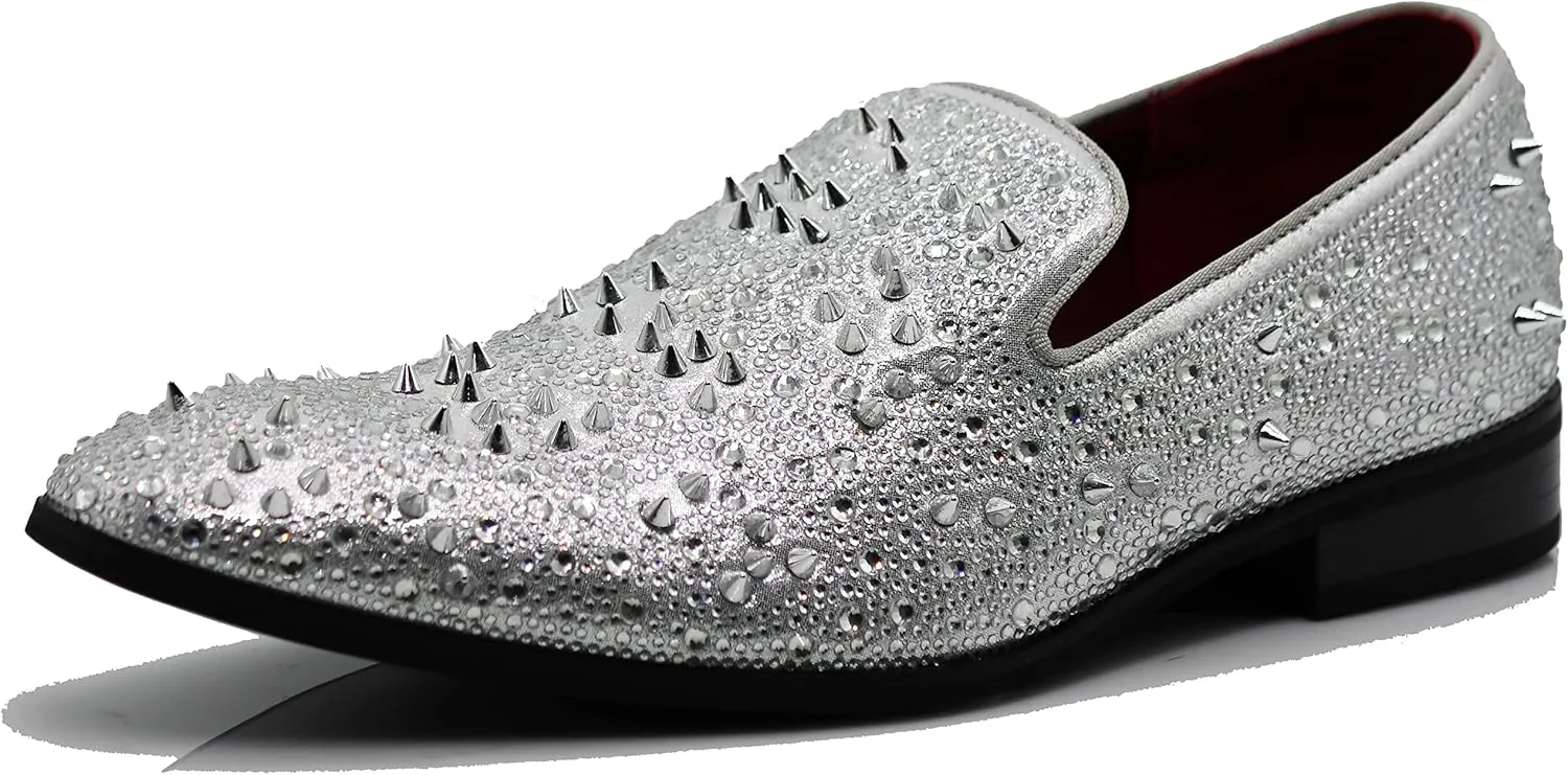 Enzo Romeo Men Fashion Rhinestones Studs Tuxedo Slip On Loafer Dress Shoes WBG