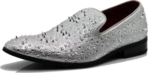 Enzo Romeo Men Fashion Rhinestones Studs Tuxedo Slip On Loafer Dress Shoes WBG