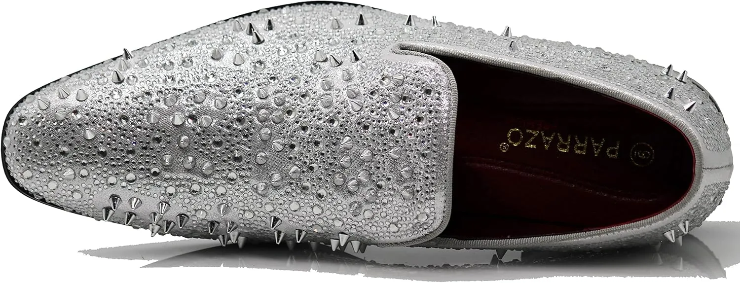 Enzo Romeo Men Fashion Rhinestones Studs Tuxedo Slip On Loafer Dress Shoes WBG