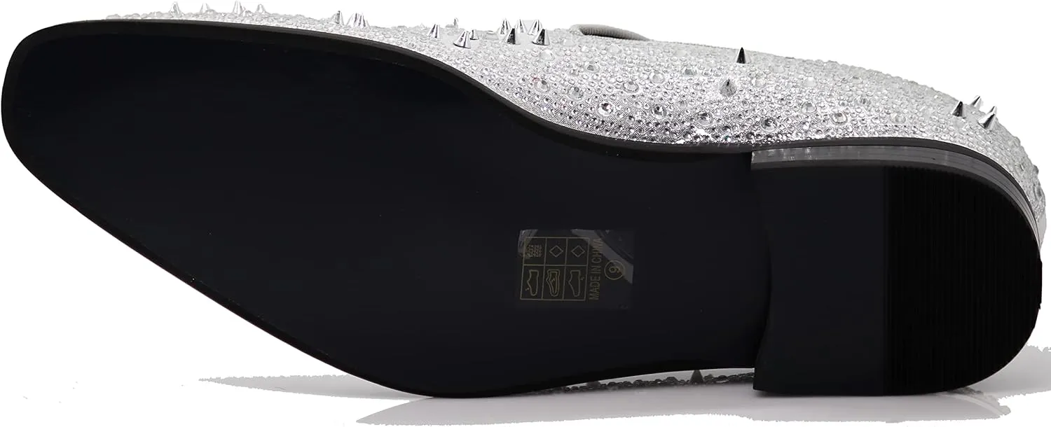Enzo Romeo Men Fashion Rhinestones Studs Tuxedo Slip On Loafer Dress Shoes WBG