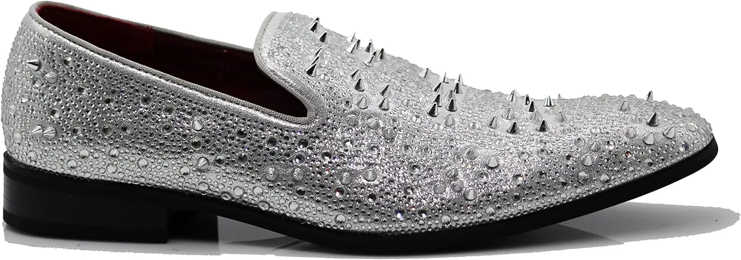 Enzo Romeo Men Fashion Rhinestones Studs Tuxedo Slip On Loafer Dress Shoes WBG