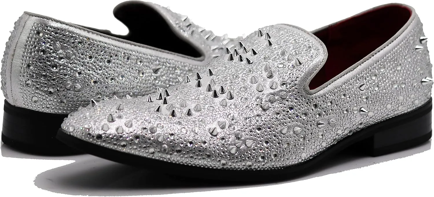 Enzo Romeo Men Fashion Rhinestones Studs Tuxedo Slip On Loafer Dress Shoes WBG