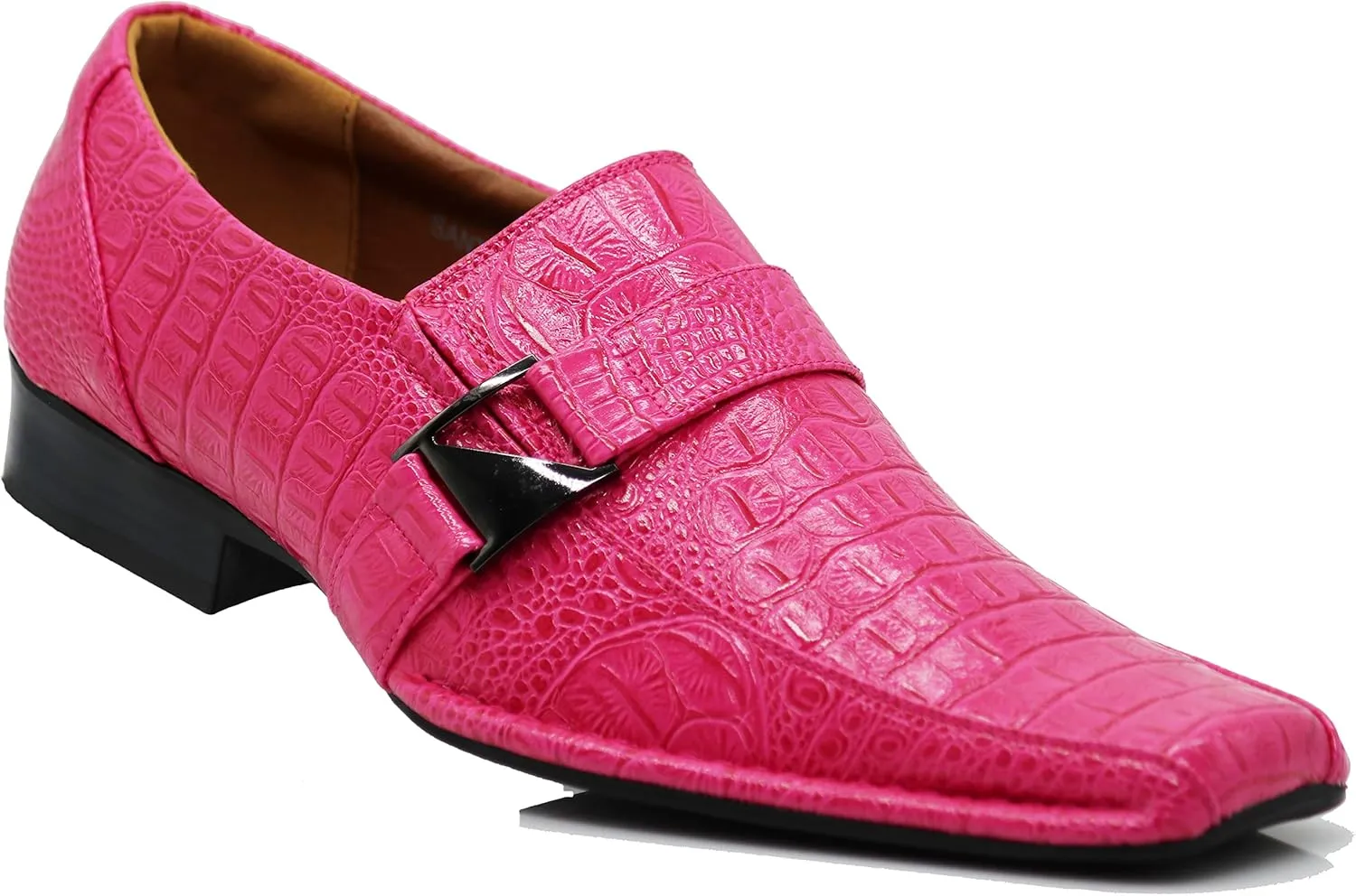 Enzo Romeo Santcro Men's Dress Crocodile Print Loafers Elastic Slip on with Buckle Fashion Shoes Runs Half Size Big
