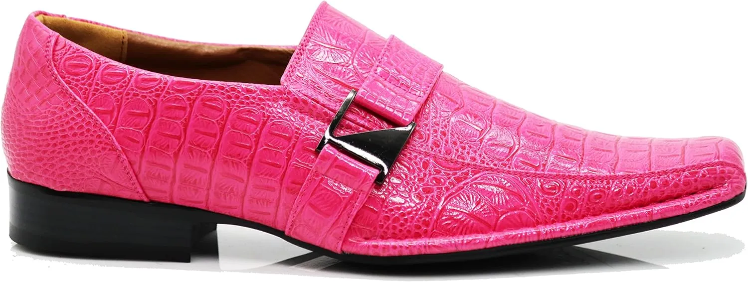 Enzo Romeo Santcro Men's Dress Crocodile Print Loafers Elastic Slip on with Buckle Fashion Shoes Runs Half Size Big