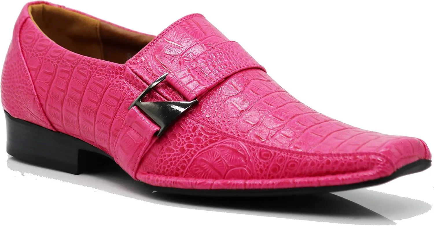 Enzo Romeo Santcro Men's Dress Crocodile Print Loafers Elastic Slip on with Buckle Fashion Shoes Runs Half Size Big