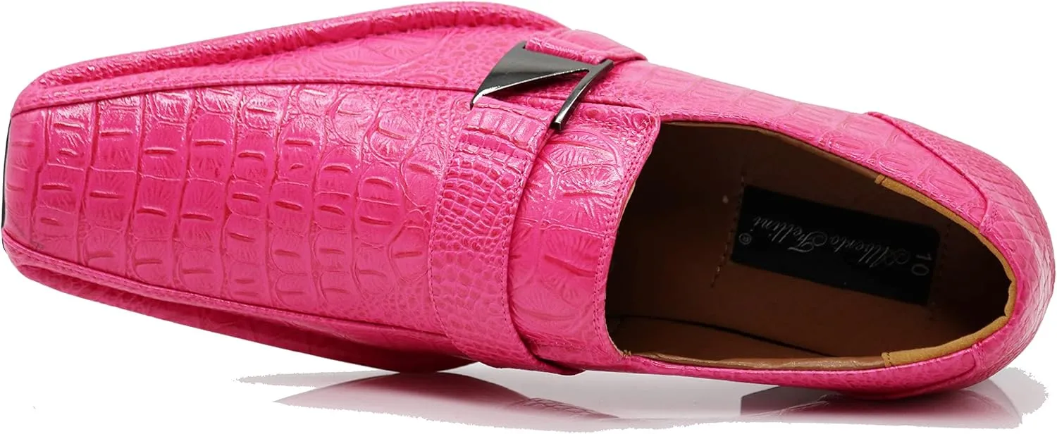 Enzo Romeo Santcro Men's Dress Crocodile Print Loafers Elastic Slip on with Buckle Fashion Shoes Runs Half Size Big