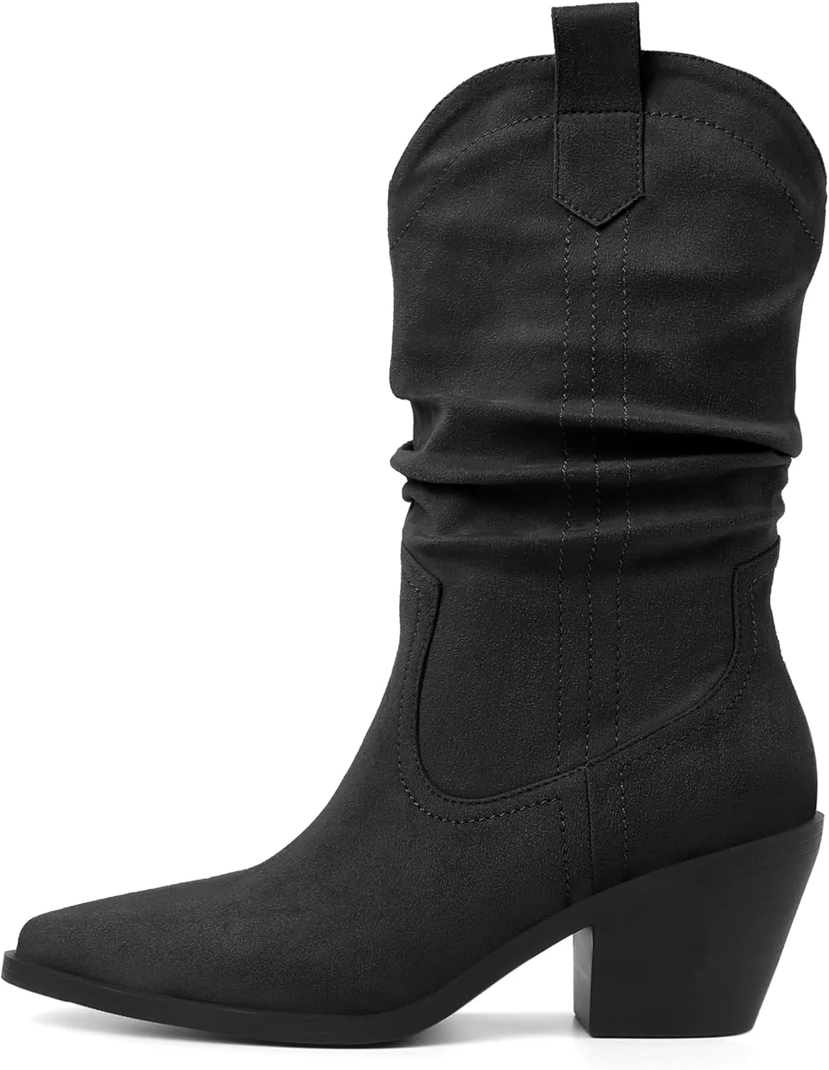 Esvowido Womens Slouchy Western Cowboy Cowgirl Retro Mid calf Boots Faux Suede Leather Stylish Booties Outdoor Travel