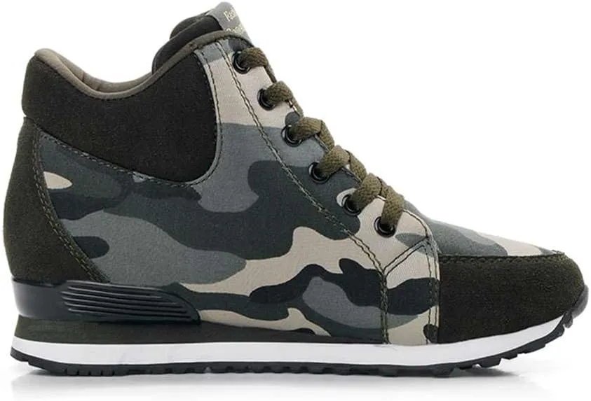 ESXGED Women's Fashion Camouflage Platform Canvas Sneakers Girl's Invisible Wedges Increase Heel Mesh-Cloth Casual Shoes