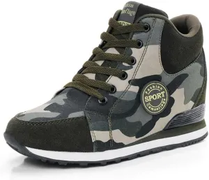 ESXGED Women's Fashion Camouflage Platform Canvas Sneakers Girl's Invisible Wedges Increase Heel Mesh-Cloth Casual Shoes