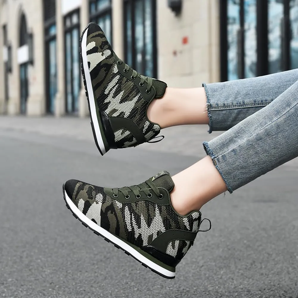 ESXGED Women's Fashion Camouflage Platform Canvas Sneakers Girl's Invisible Wedges Increase Heel Mesh-Cloth Casual Shoes
