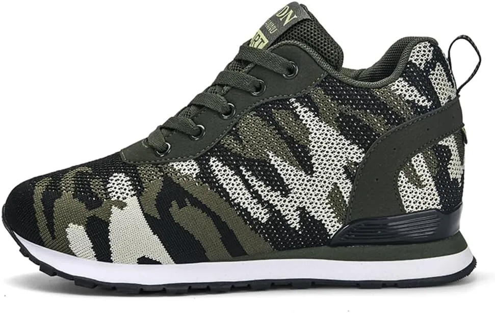 ESXGED Women's Fashion Camouflage Platform Canvas Sneakers Girl's Invisible Wedges Increase Heel Mesh-Cloth Casual Shoes