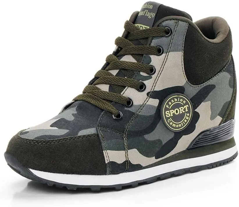 ESXGED Women's Fashion Camouflage Platform Canvas Sneakers Girl's Invisible Wedges Increase Heel Mesh-Cloth Casual Shoes