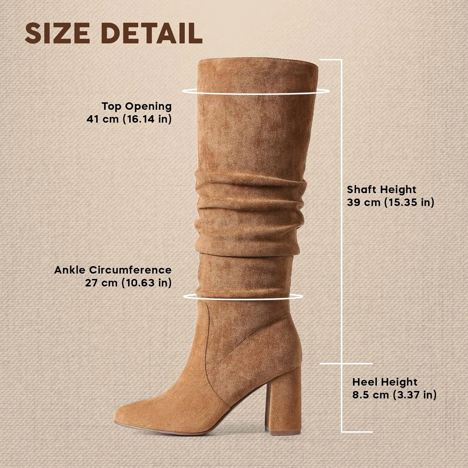 Eteridrey Knee High Boots Womens Chunky Heels Side Zipper Slouchy Boots Comfortable Faux Suede Riding Mid Calf Boots…
