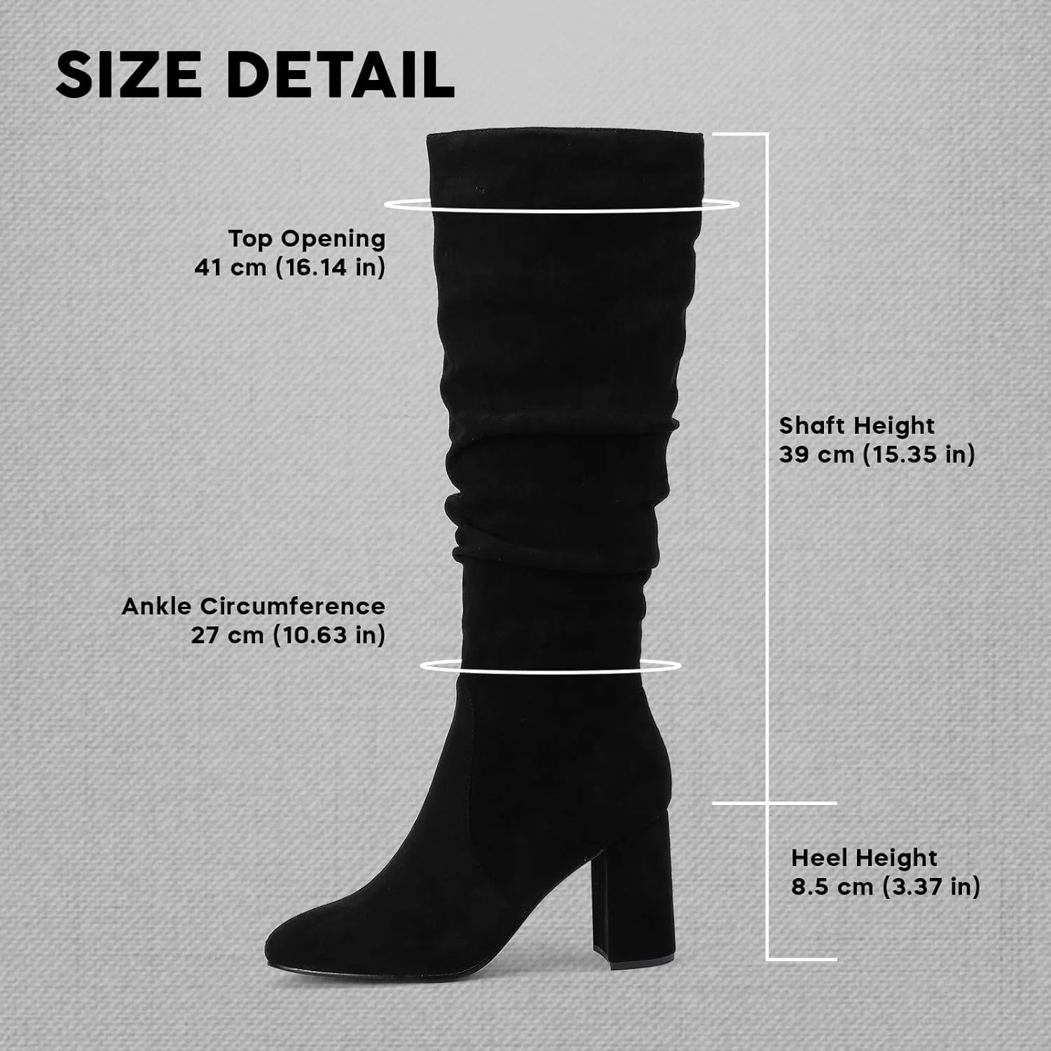 Eteridrey Knee High Boots Womens Chunky Heels Side Zipper Slouchy Boots Comfortable Faux Suede Riding Mid Calf Boots…