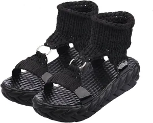 Exusiai Women's Crochet Platform Sandals - Comfy Wool Open Toe Casual Chunky Shoes Fashion Summer Beach Sandals