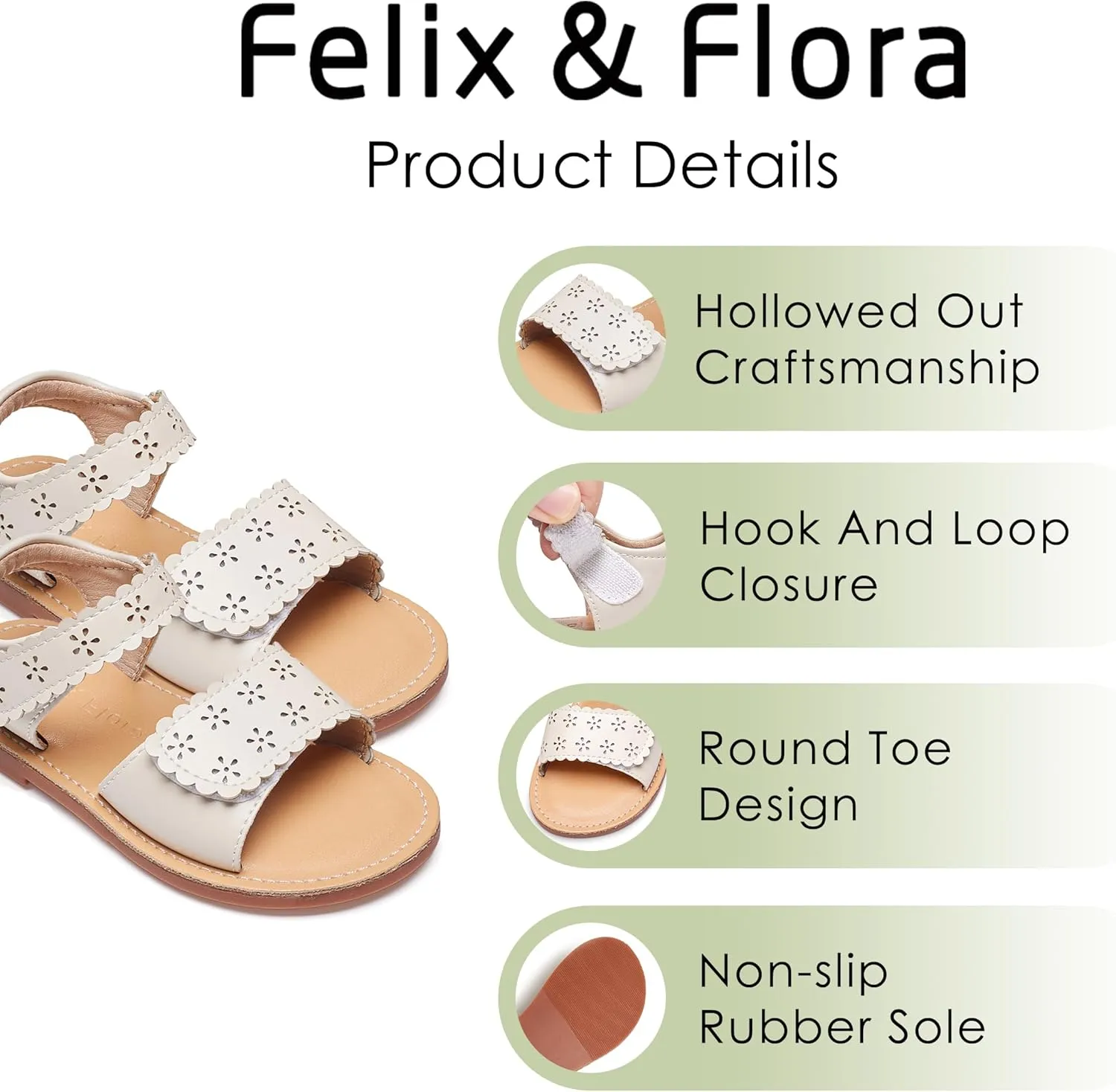 Felix & Flora Toddler Girl Sandals -Flower Girl Dress Shoes Open Toe Little Kid Summer Flats