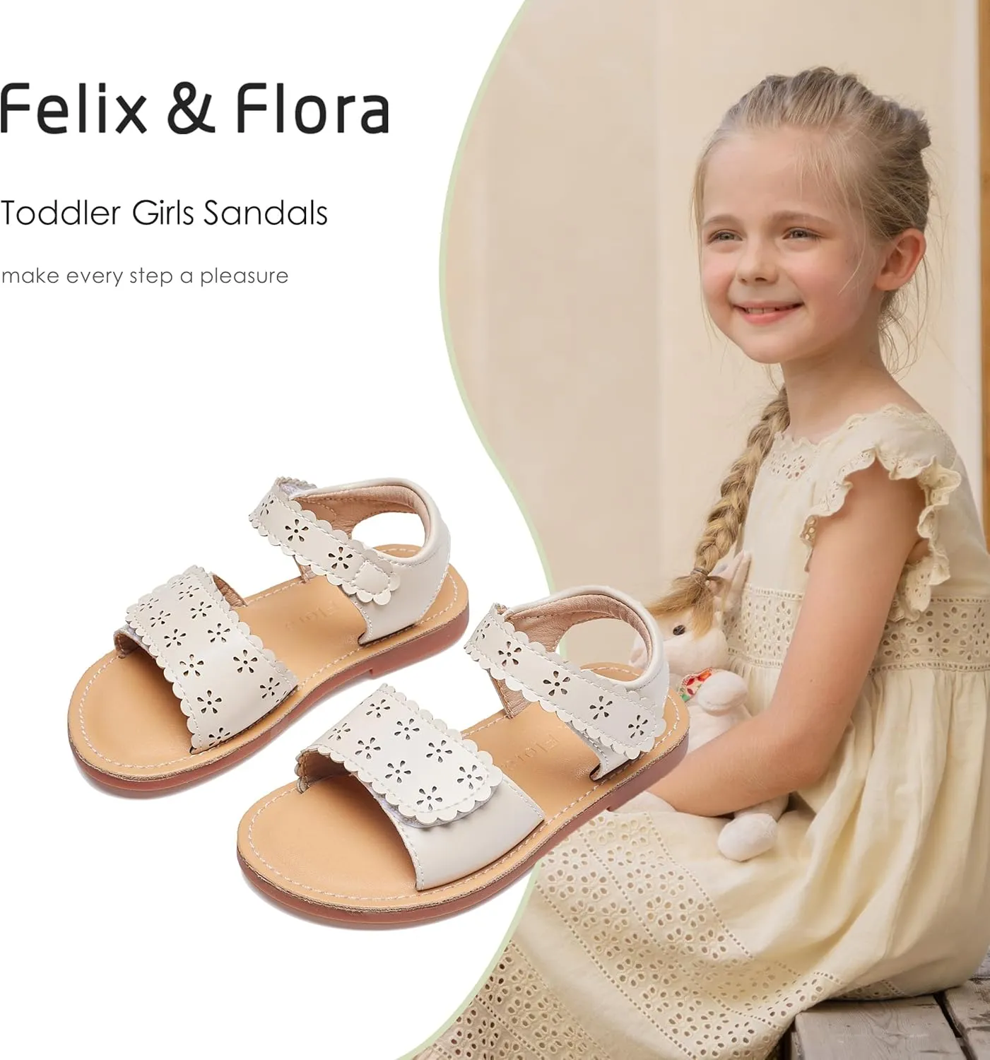 Felix & Flora Toddler Girl Sandals -Flower Girl Dress Shoes Open Toe Little Kid Summer Flats