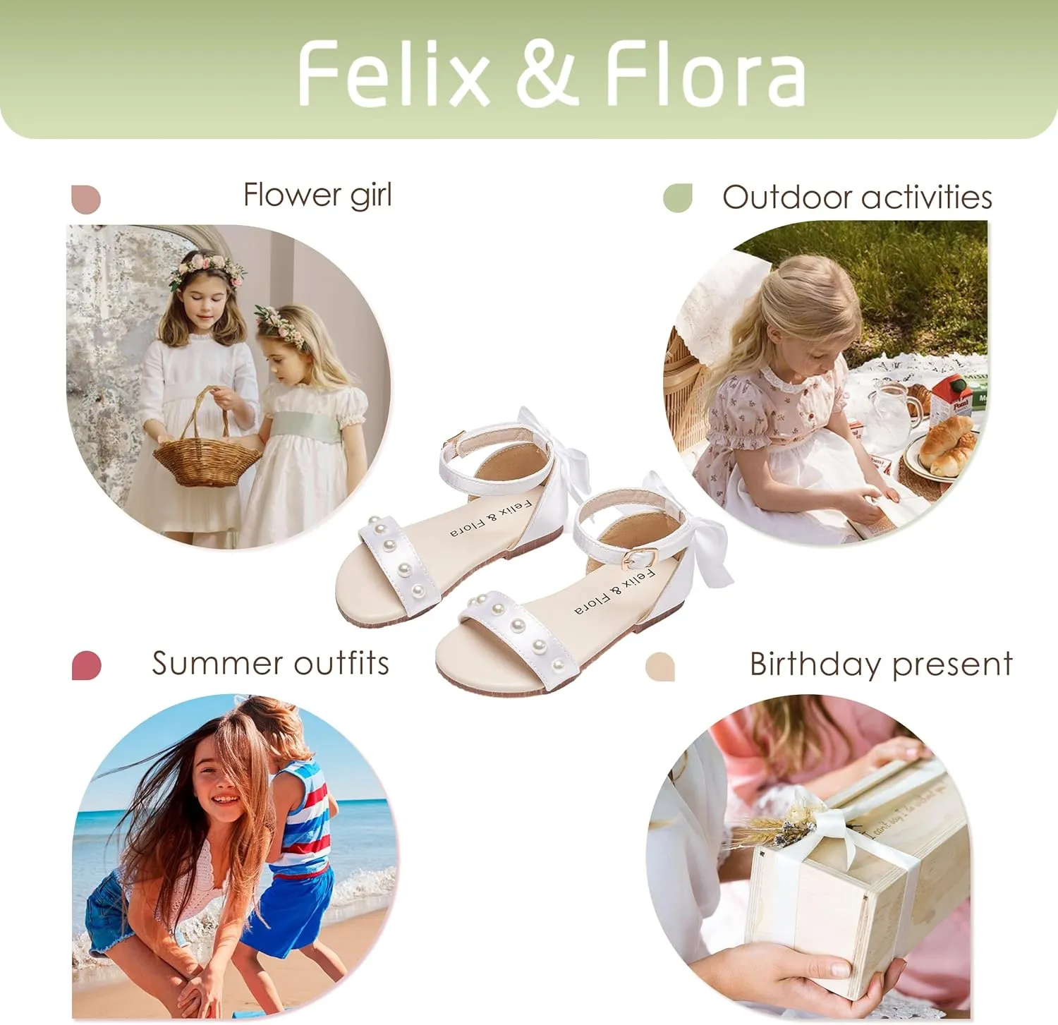 Felix & Flora Toddler Girl Sandals Open Toe Summer Flower Girl Dress Shoes