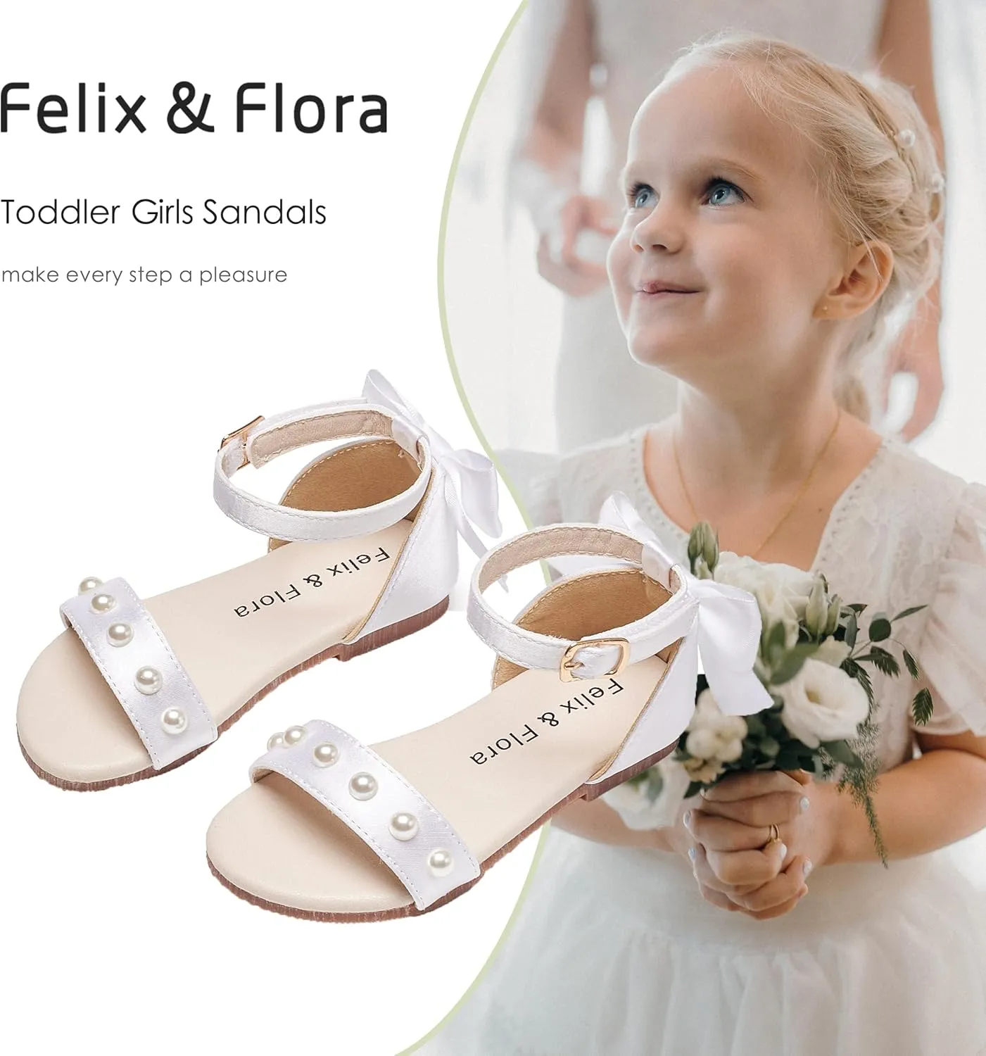 Felix & Flora Toddler Girl Sandals Open Toe Summer Flower Girl Dress Shoes