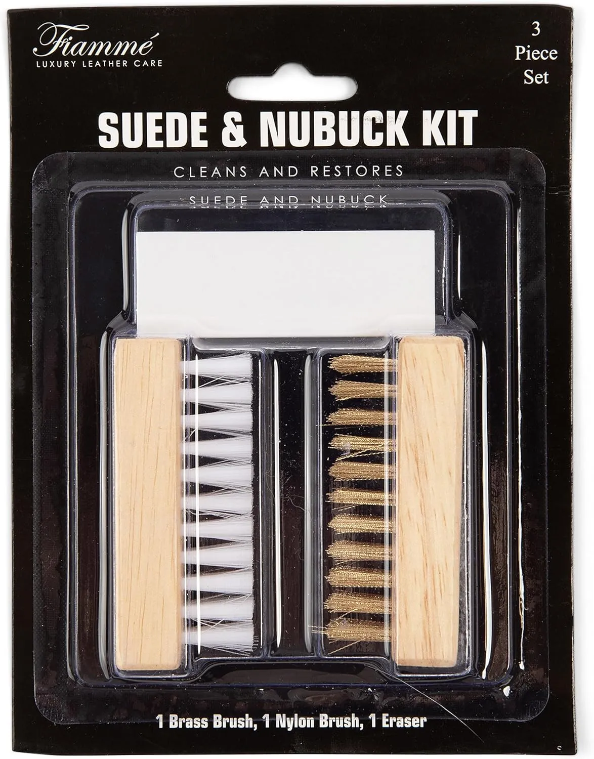 Fiamme Suede and Nubuck Cleaning Kit - Complete Brass & Nylon Brush Set, Suede Eraser for Shoes, Jackets, Boots, Handbags