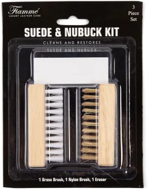 Fiamme Suede and Nubuck Cleaning Kit - Complete Brass & Nylon Brush Set, Suede Eraser for Shoes, Jackets, Boots, Handbags