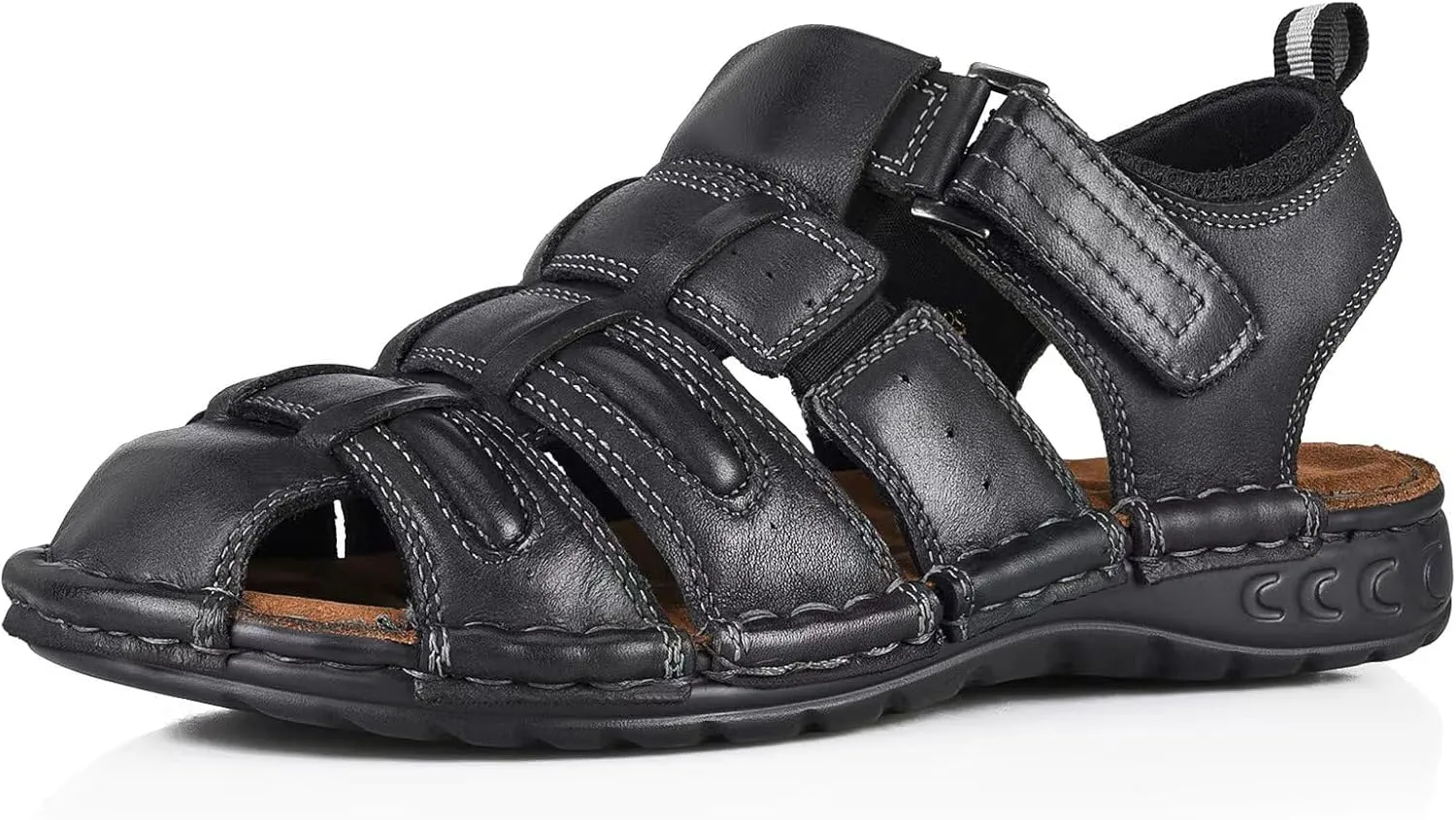FIEEIF Men's Sport Sandals Closed Toe Leather Fisherman Outdoor Arch Support Sandalias Non-Slip Sport Athletic Walking Traveling Shoes