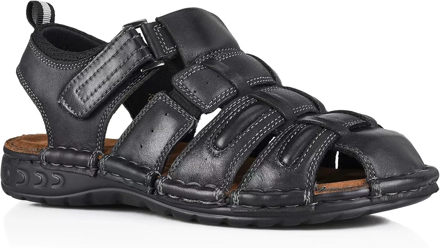 FIEEIF Men's Sport Sandals Closed Toe Leather Fisherman Outdoor Arch Support Sandalias Non-Slip Sport Athletic Walking Traveling Shoes