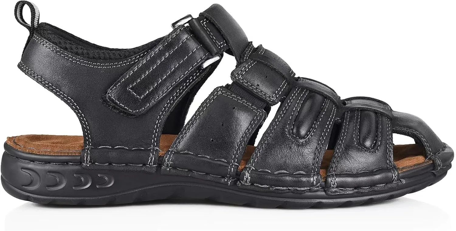 FIEEIF Men's Sport Sandals Closed Toe Leather Fisherman Outdoor Arch Support Sandalias Non-Slip Sport Athletic Walking Traveling Shoes
