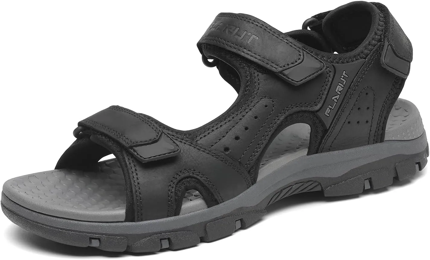 FLARUT Men's Athletic Sandals Sport Outdoor Hiking Sandals Open Toe Leather Walking Sandals Beach Water Shoes