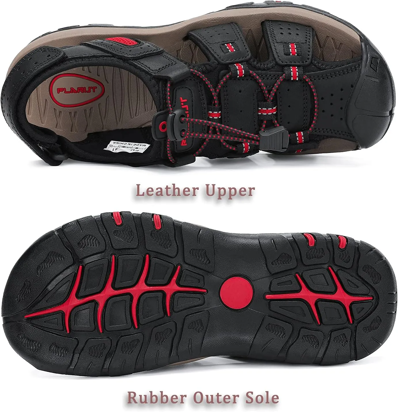 FLARUT Men's Sport Sandals Outdoor Hiking Sandals Closed Toe Leather Athletic Lightweight Trail Walking Casual Sandals Water Shoes
