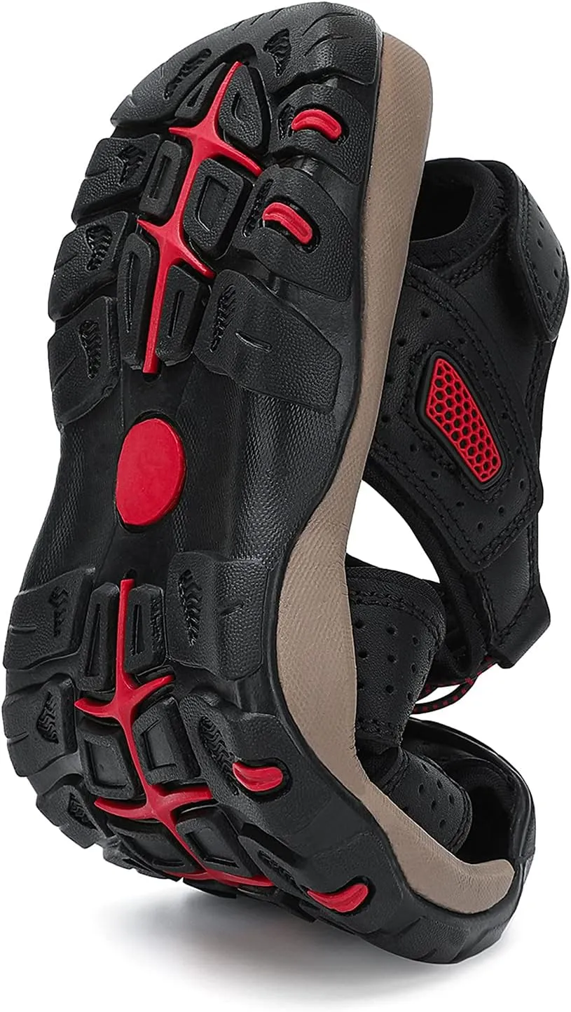 FLARUT Men's Sport Sandals Outdoor Hiking Sandals Closed Toe Leather Athletic Lightweight Trail Walking Casual Sandals Water Shoes