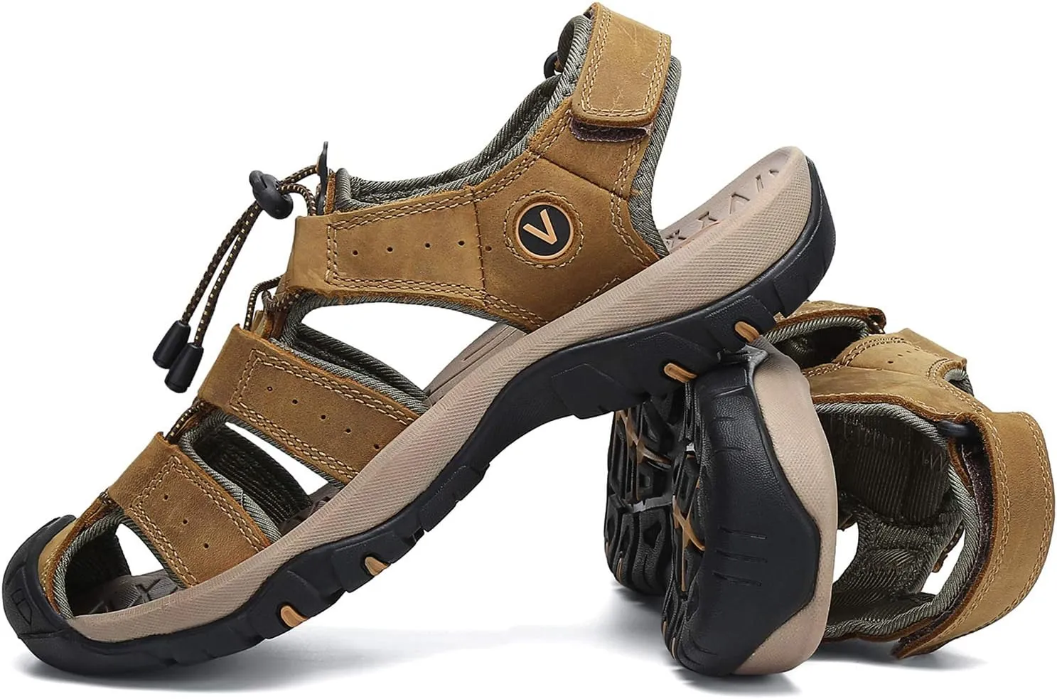 FLARUT Men's Sport Sandals Outdoor Hiking Sandals Closed Toe Leather Athletic Lightweight Trail Walking Casual Sandals Water Shoes