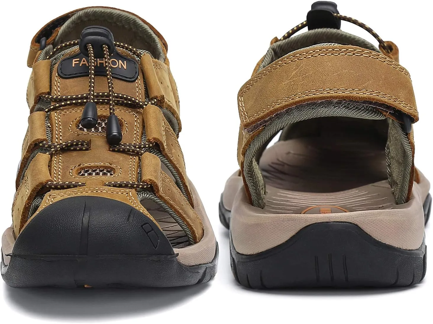 FLARUT Men's Sport Sandals Outdoor Hiking Sandals Closed Toe Leather Athletic Lightweight Trail Walking Casual Sandals Water Shoes