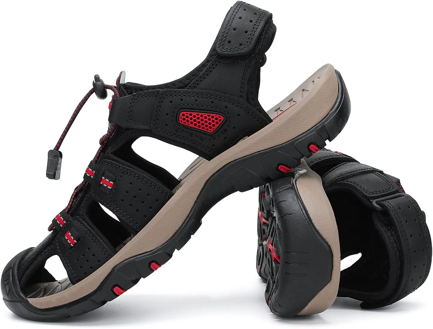 FLARUT Men's Sport Sandals Outdoor Hiking Sandals Closed Toe Leather Athletic Lightweight Trail Walking Casual Sandals Water Shoes