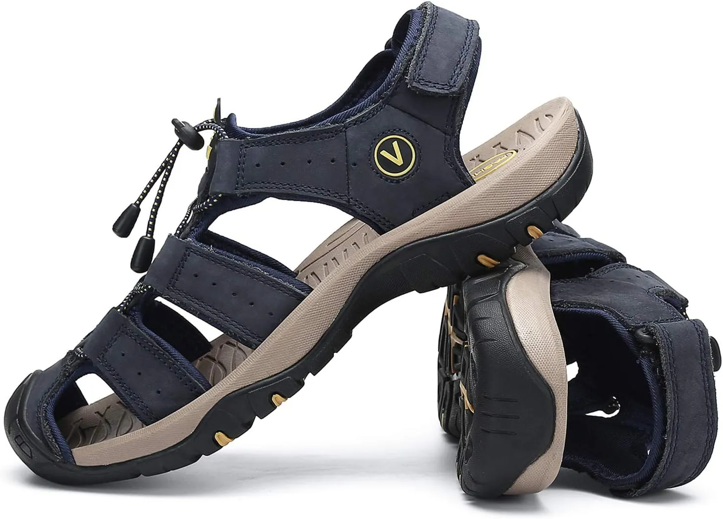 FLARUT Men's Sport Sandals Outdoor Hiking Sandals Closed Toe Leather Athletic Lightweight Trail Walking Casual Sandals Water Shoes