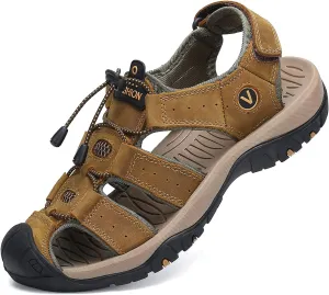 FLARUT Men's Sport Sandals Outdoor Hiking Sandals Closed Toe Leather Athletic Lightweight Trail Walking Casual Sandals Water Shoes