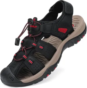 FLARUT Men's Sport Sandals Outdoor Hiking Sandals Closed Toe Leather Athletic Lightweight Trail Walking Casual Sandals Water Shoes