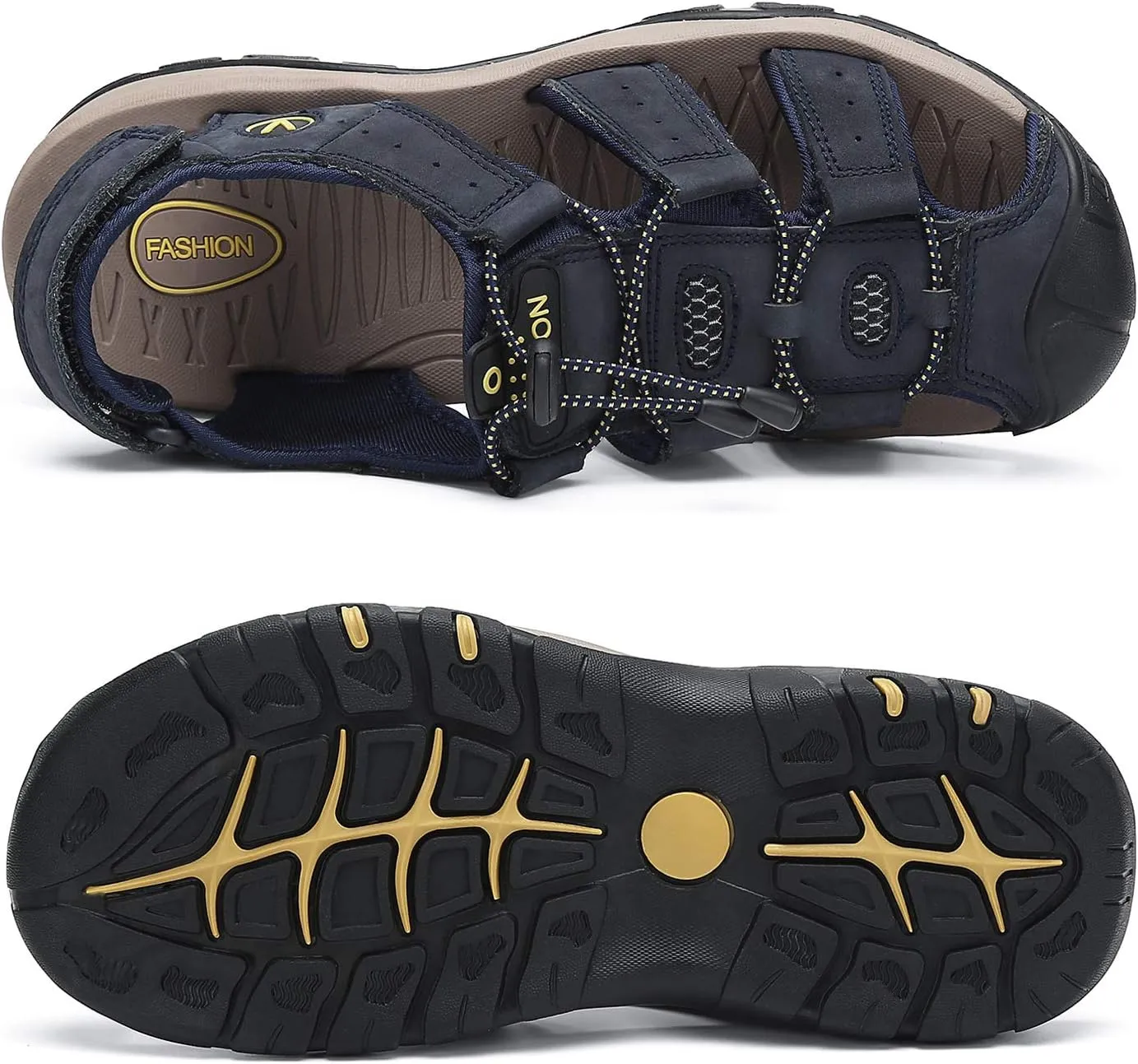FLARUT Men's Sport Sandals Outdoor Hiking Sandals Closed Toe Leather Athletic Lightweight Trail Walking Casual Sandals Water Shoes