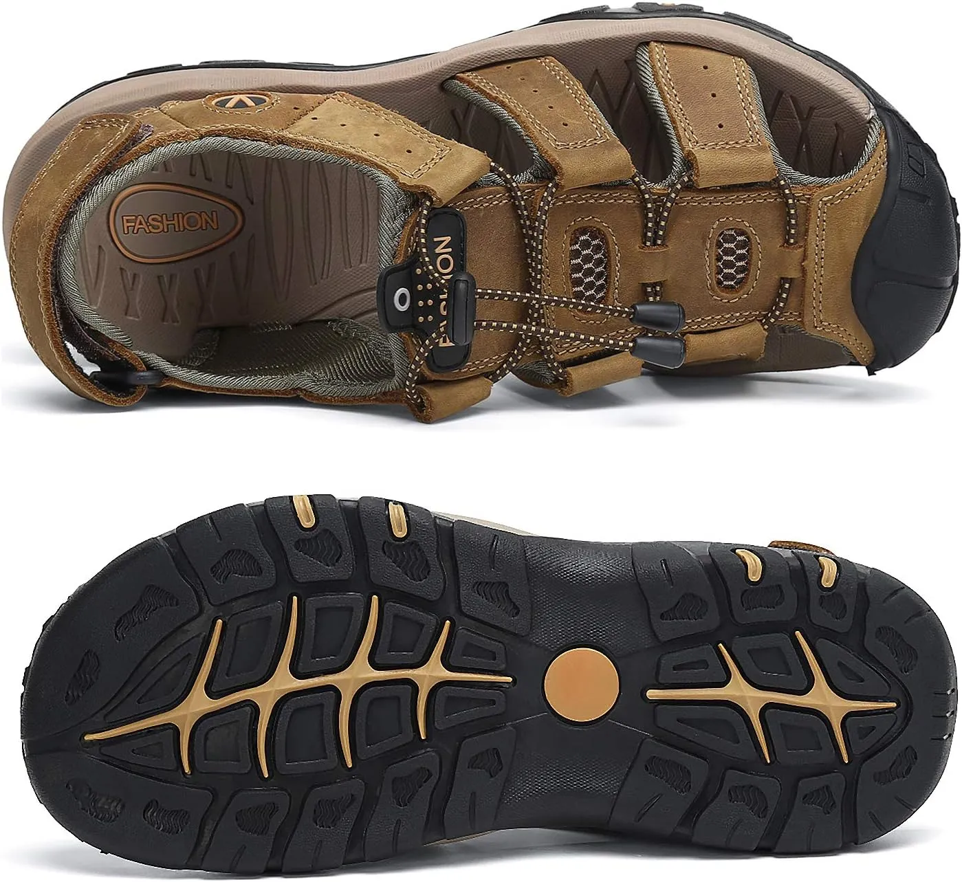 FLARUT Men's Sport Sandals Outdoor Hiking Sandals Closed Toe Leather Athletic Lightweight Trail Walking Casual Sandals Water Shoes