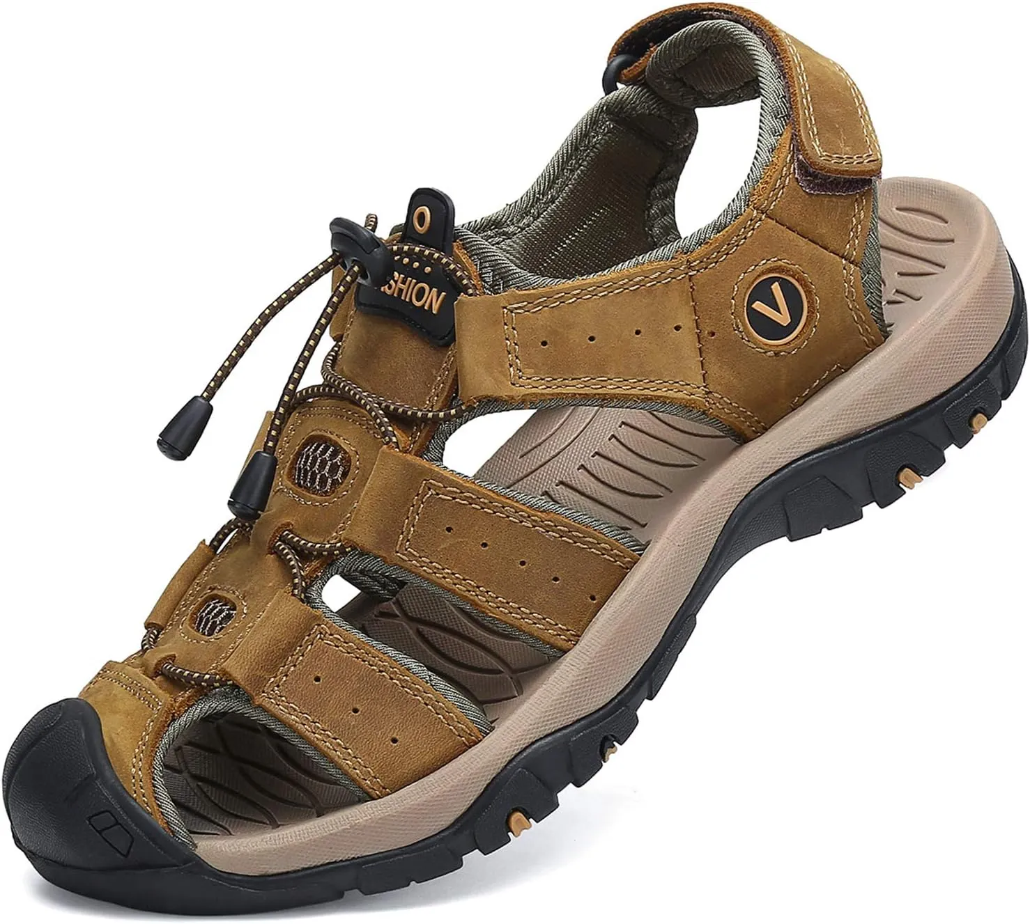 FLARUT Men's Sport Sandals Outdoor Hiking Sandals Closed Toe Leather Athletic Lightweight Trail Walking Casual Sandals Water Shoes