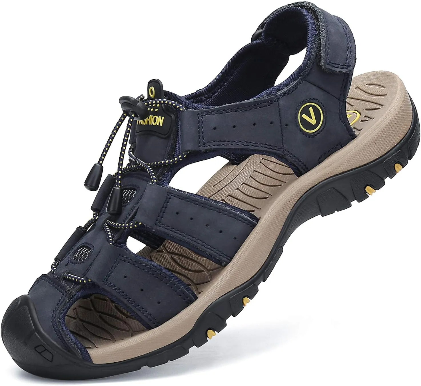 FLARUT Men's Sport Sandals Outdoor Hiking Sandals Closed Toe Leather Athletic Lightweight Trail Walking Casual Sandals Water Shoes