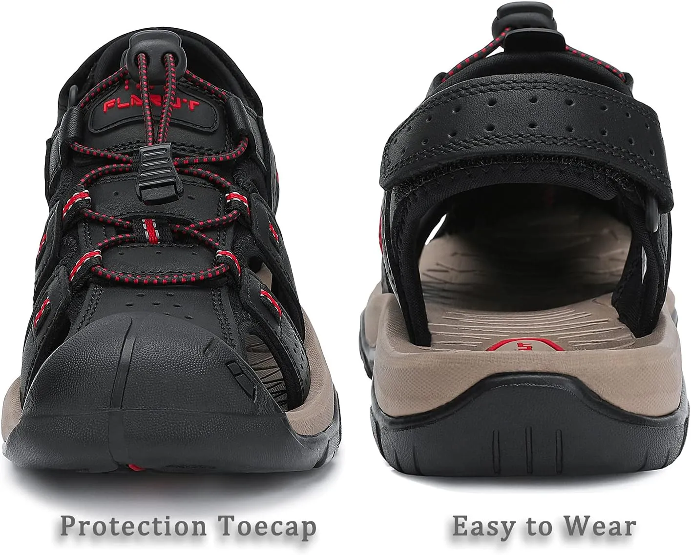FLARUT Men's Sport Sandals Outdoor Hiking Sandals Closed Toe Leather Athletic Lightweight Trail Walking Casual Sandals Water Shoes