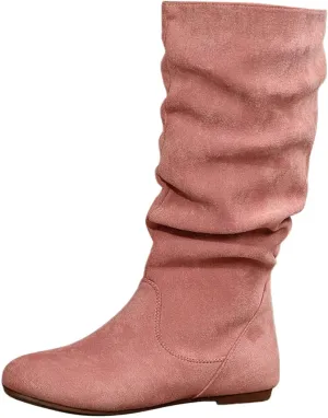 Flat Boots Women Knee High Winter Boots Zipper Suede Boots Long Slouchy Boots Western Boots Wide Calf Boots