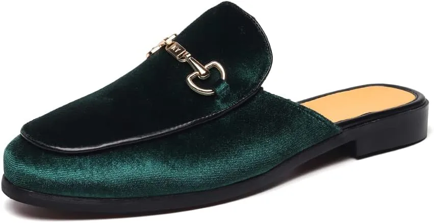 FLQL Mens Shoes Luxury Velvet Gold Buckle Slip-on Penny Loafers Casual Smoking Slippers Indoor Outdoor Sandals Black Size 7-13