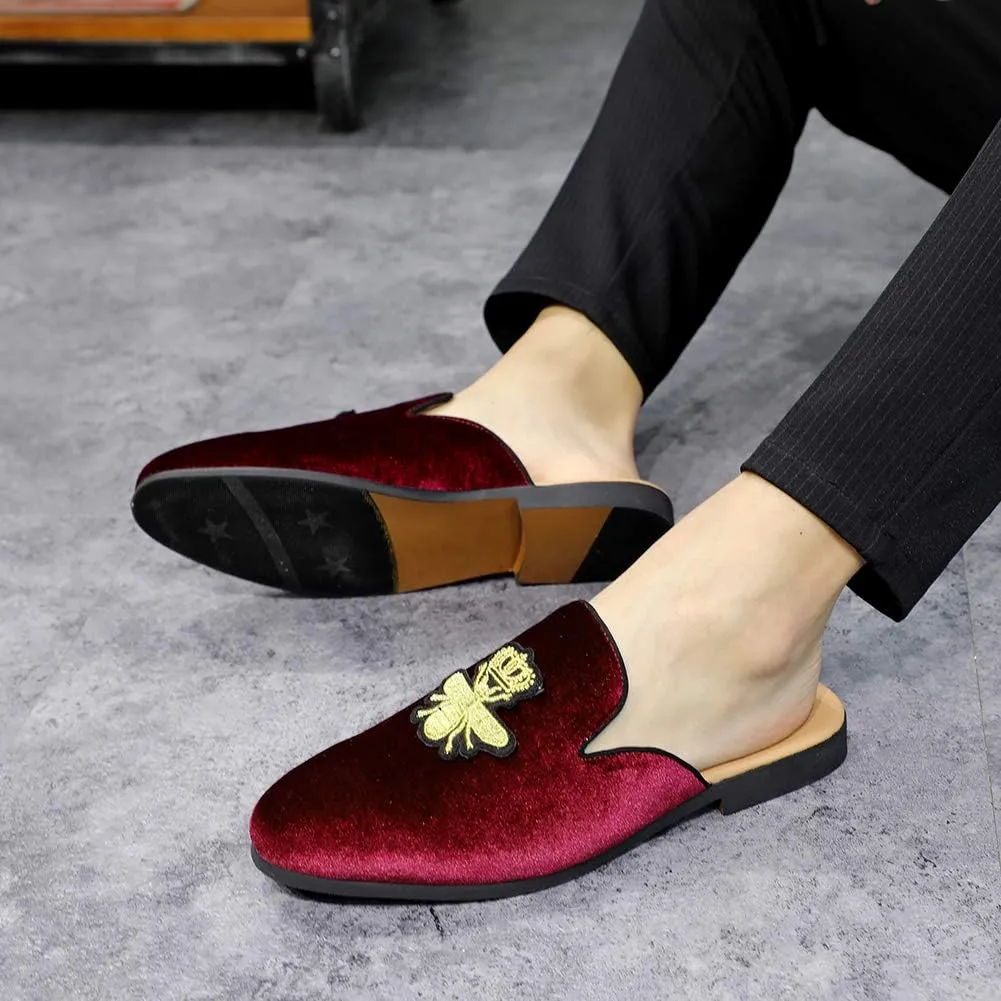 FLQL Mens Shoes Luxury Velvet Gold Buckle Slip-on Penny Loafers Casual Smoking Slippers Indoor Outdoor Sandals Black Size 7-13