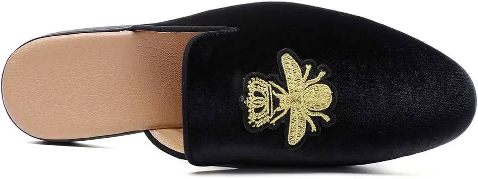 FLQL Mens Shoes Luxury Velvet Gold Buckle Slip-on Penny Loafers Casual Smoking Slippers Indoor Outdoor Sandals Black Size 7-13