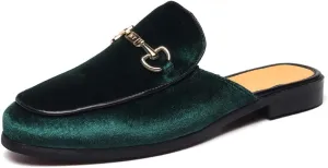FLQL Mens Shoes Luxury Velvet Gold Buckle Slip-on Penny Loafers Casual Smoking Slippers Indoor Outdoor Sandals Black Size 7-13